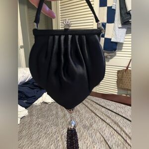 Zoe Adams Black Satin Beaded Evening Bag